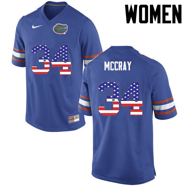 Women Florida Gators #34 Lerentee McCray College Football USA Flag Fashion Jerseys-Blue - Click Image to Close